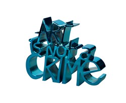 Art Is Not A Crime (Blue) by Mr. Brainwash - Chrome Plated Resin Sculpture sized 8x6 inches. Available from Whitewall Galleries
